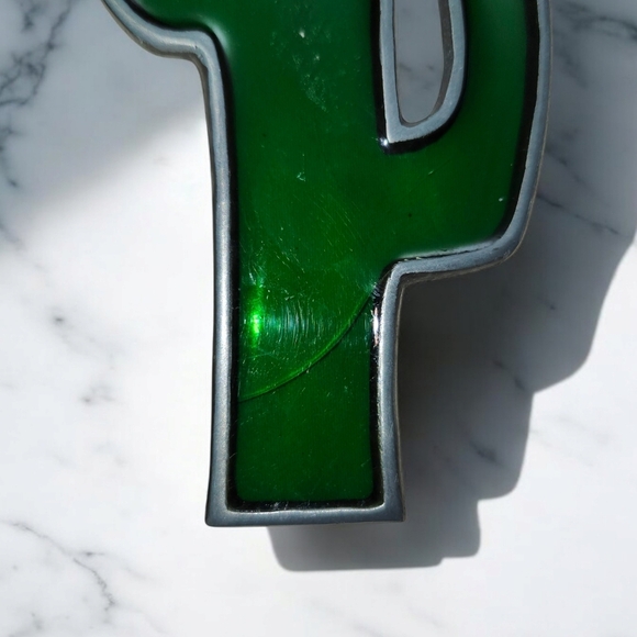 Lot Of 7 - Stained Glass Green Saguaro Cactus 6" Sun Catcher Christmas Ornament - Picture 5 of 8